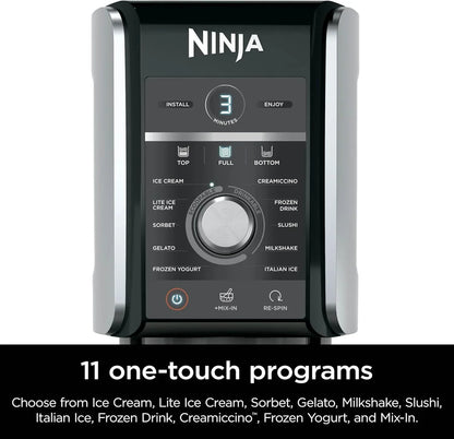 Ninja NC301 CREAMi Ice Cream Maker, for Gelato, Mix-ins, Milkshakes, Sorbet, Smoothie Bowls & More, 7 One-Touch Programs, with (2) Pint Containers & Lids, Compact Size, Perfect for Kids, Silver