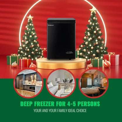 Chest Freezer 5.0Cubic Feet Deep Freezer Freestanding Freezers with 2 Removable Stainless Steel Basket, Mini Freezer Top Open Door Compact Freezer with Electronic Control 41℉ to -15℉BLACK