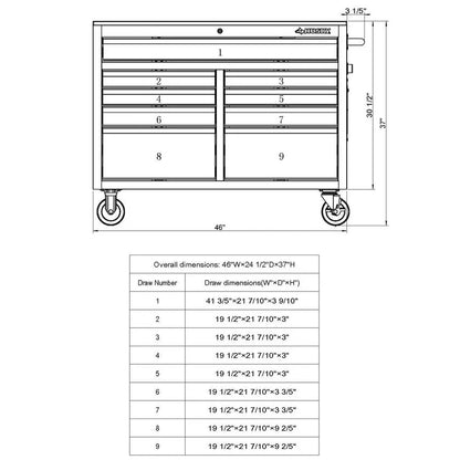 46-in W x 24.5-in D 9-Drawer Mobile Workbench with Hardwood Top and Power Station Gloss Black