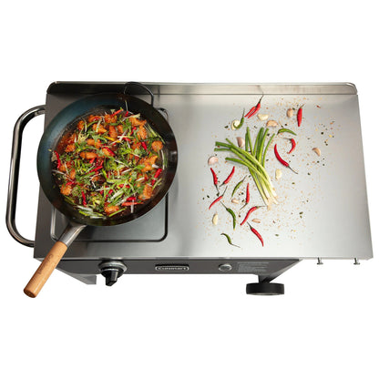 Cuisinart Outdoor Wok Station, 50,000 BTU Propane Outdoor Wok Burner w Prep Table, 14 Carbon Steel Wok for Stir Fry, Searing, BBQ Black