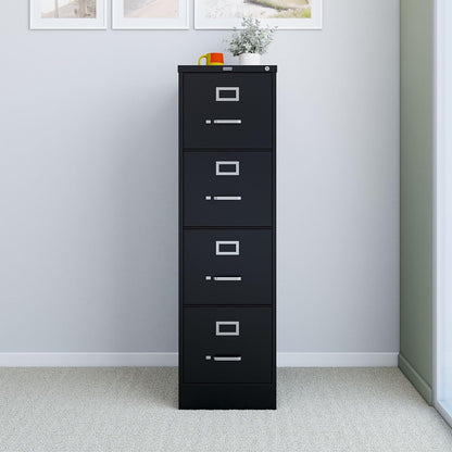 STAPLES 4-Drawer File Cabinet, Lockable, Black, 25"D x 15"W