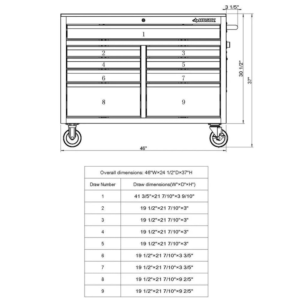 46-in W x 24.5-in D 9-Drawer Mobile Workbench with Hardwood Top and Power Station Gloss Black