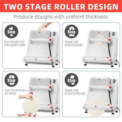 Garvee Commercial Pizza Dough Roller Sheeter, Max 16", Automatic 370W Electric Pizza Dough Roller, Stainless Steel, Suitable for Noodle, Pizza Bread and Pasta Maker Equipment