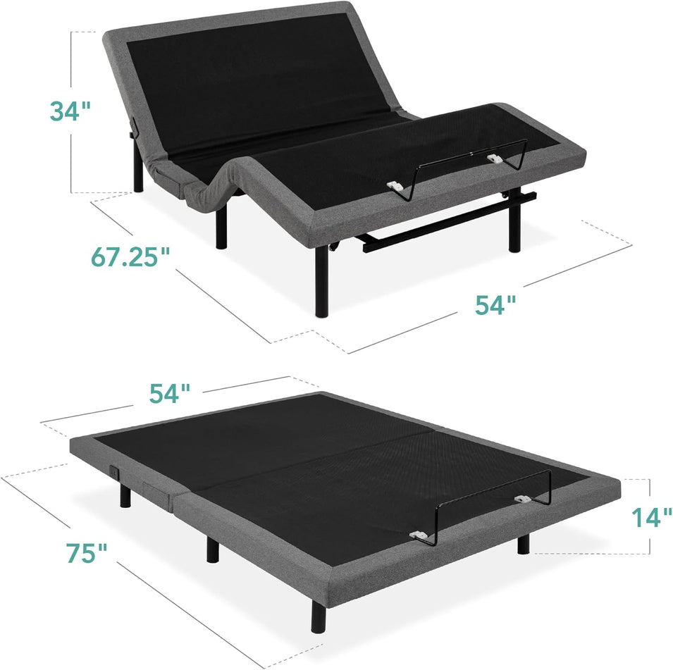 Best Choice Products Ergonomic Twin XL Size Adjustable Bed Frame, Electric Base w/Wireless Remote Control, Nightlight, Massager, 2 USB Ports